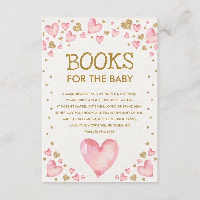 Carte D'accompagnement Baby shower Pink Gold Sweetheart Livres pour bébé (Devant)
