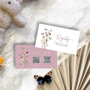 Carte D'accompagnement Baby Shower Registre Fleurs Roses