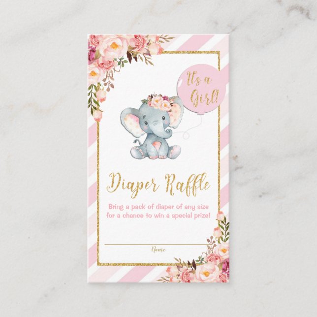 Carte D'accompagnement Baby shower rose Floral Eléphant Déchets Raffin (Devant)