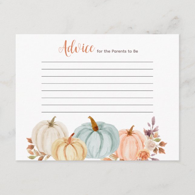 Carte D'accompagnement Baby shower Rustique Citrouille Floral Conseils Ca (Devant)