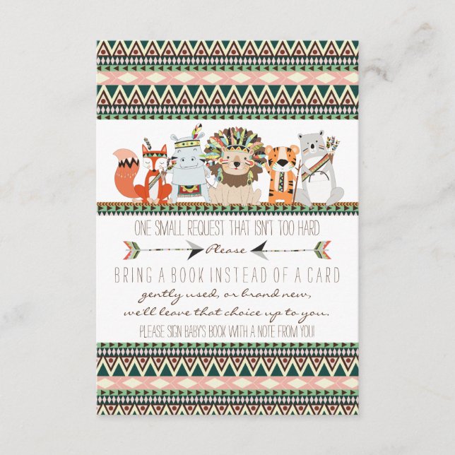 Carte D'accompagnement Baby shower Tribal Apportez Un Livre (Devant)