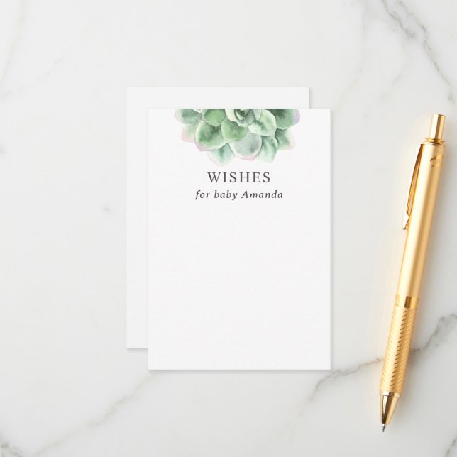 Carte D'accompagnement Baby shower | Voeux succulents pour bébé (Devant/Arrière en situation)