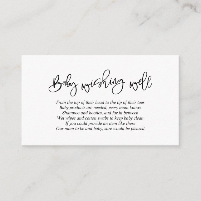 Carte D'accompagnement Baby shower, Wishing Well, Script noir créatif (Devant)