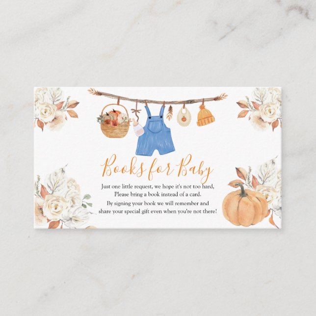 Carte D'accompagnement Baby showers de Citrouille Automne Livres pour béb (Devant)
