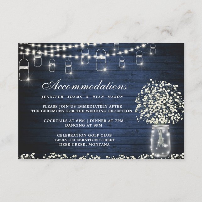 Carte D'accompagnement Baby's Breath Mason Jar Mariage Hébergements (Devant)