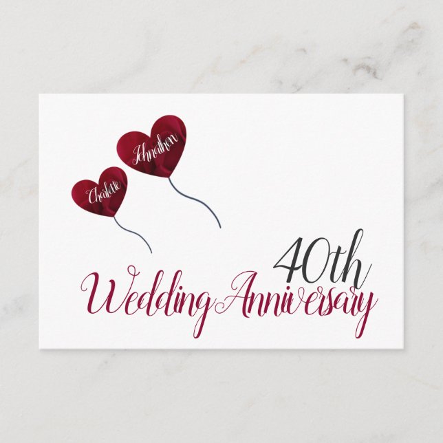 Carte D'accompagnement Ballon à air chaud rouge rubis 40ème anniversaire  (Devant)