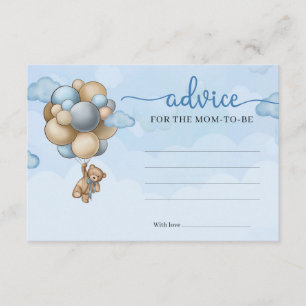 Carte D'accompagnement Ballons bleu ours en peluche Conseils pour la mama