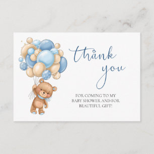 Carte D'accompagnement Ballons Bleus Teddy Bear Baby shower Merci