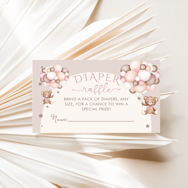 Carte D'accompagnement Balloon de Baby shower de couche de  rose Teddy (Créateur téléchargé)