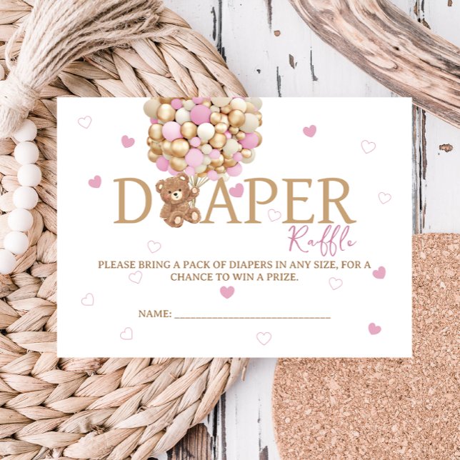 Carte D'accompagnement Balloon Ours Teddy Thème Diaper Raffe Rose (Créateur téléchargé)