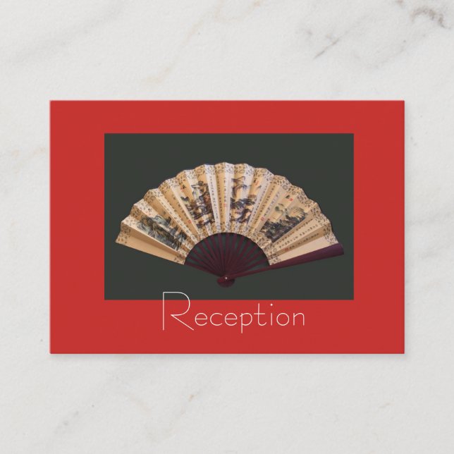 Carte D'accompagnement Bambou chinois et soie fan de mariage infos de réc (Devant)