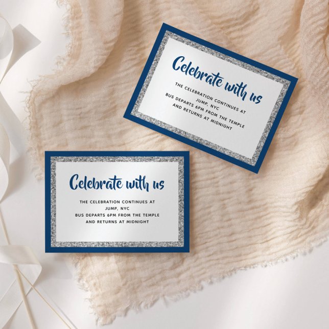 Carte D'accompagnement Bar Mitzvah pailleté Détail Bleu Nuit et Argent (Créateur téléchargé)