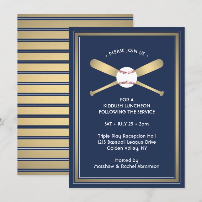 Carte D'accompagnement Bar Mitzvah Réception Détails Baseball Thème Party (Devant / Derrière)