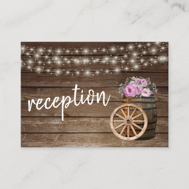 Carte D'accompagnement Baril en bois rustique et floral rose - Réception (Devant)