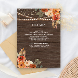 Carte D'accompagnement Barn Wood Terme Floral Terracotta Détails du Maria