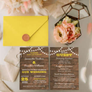 Carte D'accompagnement Barnwood Lights Gold Mariage Information Card