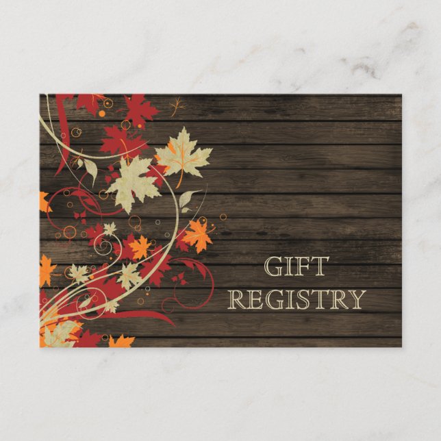 Carte D'accompagnement Barnwood Rustic, automne laisse mariage registre c (Devant)