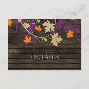 Carte D'accompagnement Barnwood Rustic prum feuilles détails mariages