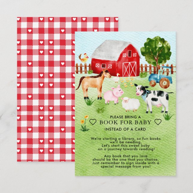 Carte D'accompagnement Barnyard Animals Baby shower Book for Baby (Devant / Derrière)