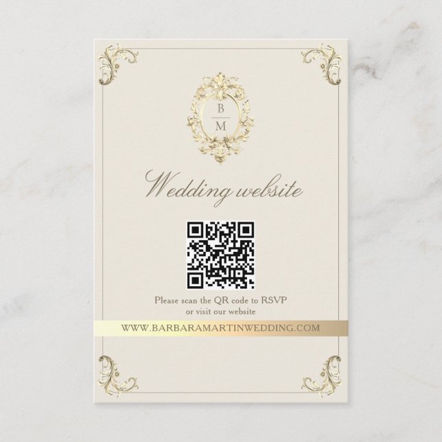 Carte D'accompagnement Baroque Gold QR Code Wedding (Devant)
