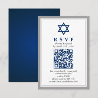 Barre bleue gris et marine Mitzvah QR Code RSVP