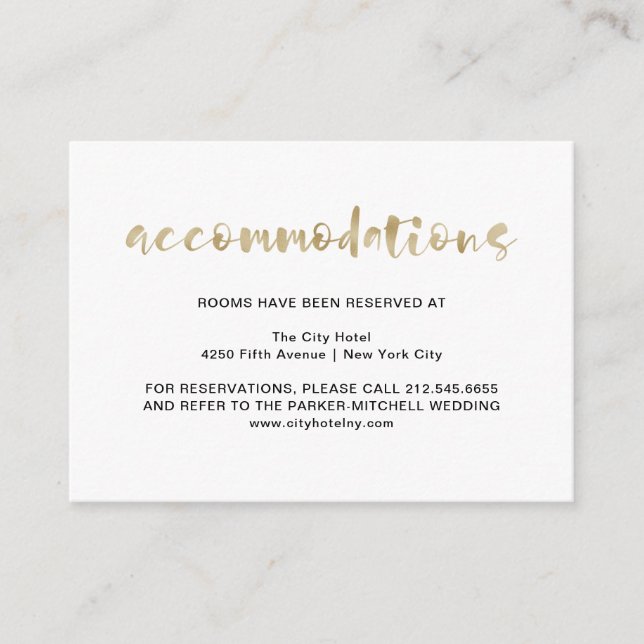 Carte D'accompagnement Basique Elégant Faux Gold | Hébergements (Devant)