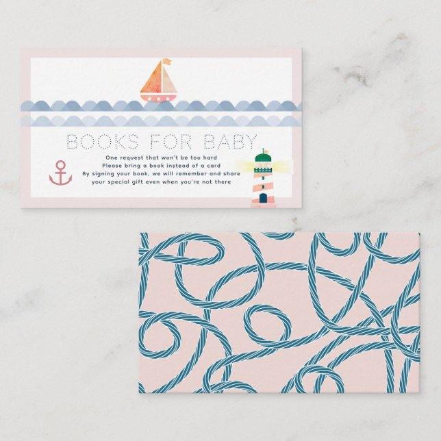 Carte D'accompagnement Bateau à voile et phare Books pour Baby shower (Devant / Derrière)