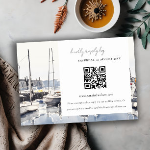 Carte D'accompagnement Bateaux du port côtier Mariage du paysage marin QR