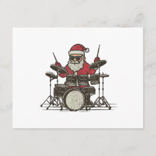 Carte D'accompagnement Batteur de Noël Drôle Vintage Santa Jouant du Tamb