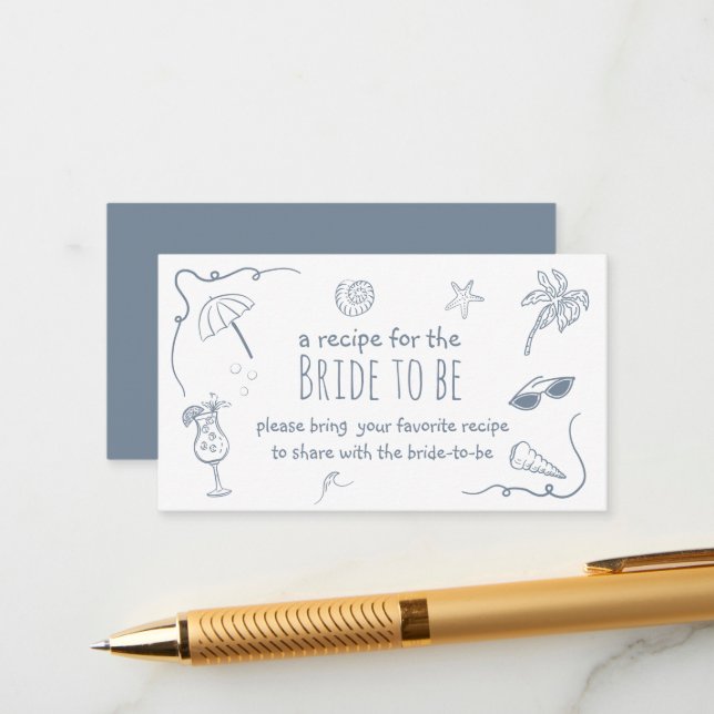 Carte D'accompagnement Beach Doodle Share a Recipe Bridal Shower  (Devant/Arrière en situation)