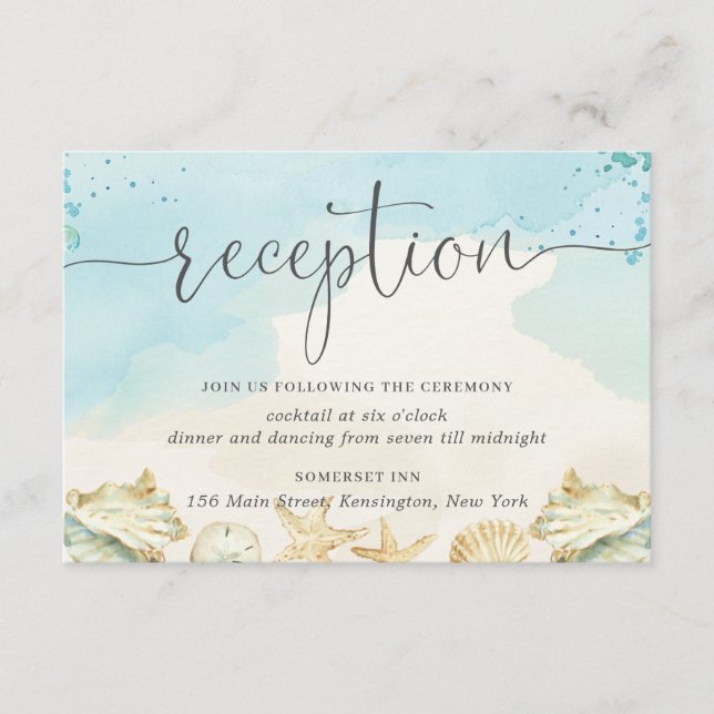 Carte D'accompagnement Beach Ocean Shells Destination Mariage Réception (Devant)