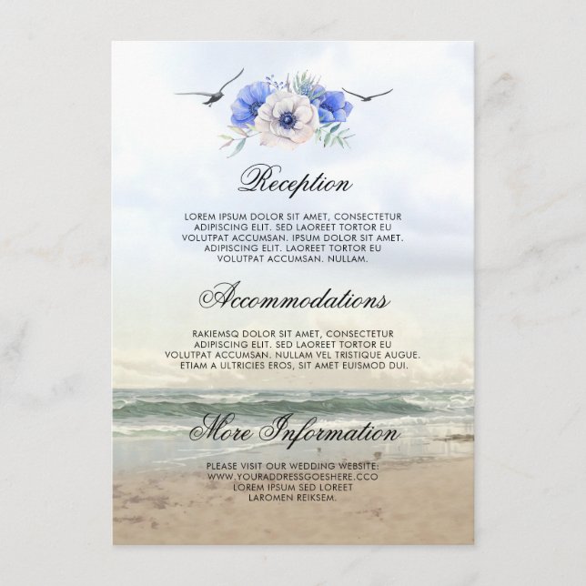 Carte D'accompagnement Beach Scenery Information du Mariage Invité (Devant)