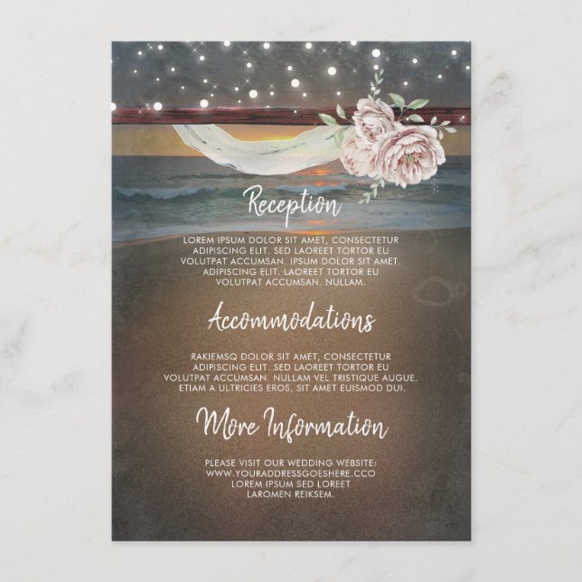 Carte D'accompagnement Beach Sunset Scenery Information du Mariage Invité (Devant)