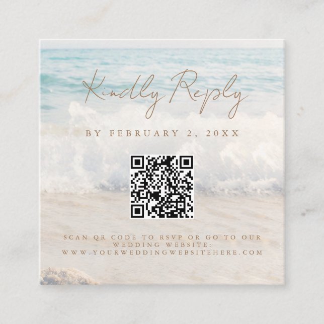 Carte D'accompagnement Beach Sunset Seaside Wedding Scan Code RSVP (Devant)