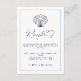 Carte D'accompagnement Beach Wedding Seashell Marine Blue Réception