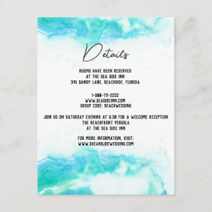 Carte D'accompagnement Beach Wedding Watercolor Blue Waves Détails sur l'