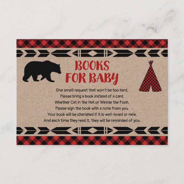 Carte D'accompagnement Bear baby shower buffle plaid kraft demande (Devant)