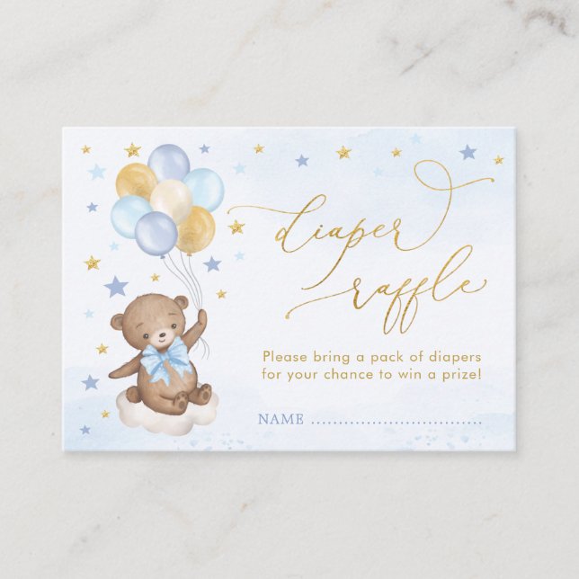 Carte D'accompagnement Bear Balloon Blue Gold Stars Livres pour Baby Boy (Devant)