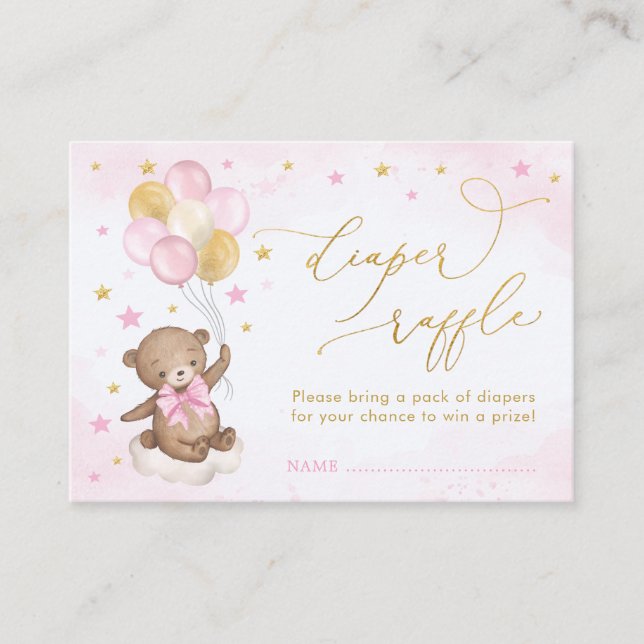 Carte D'accompagnement Bear Balloon rose Gold Stars Livres pour Baby Girl (Devant)