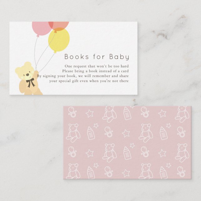 Carte D'accompagnement Bear & Balloons Baby shower rose Demande de réserv (Devant / Derrière)