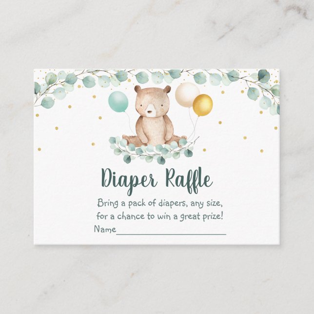 Carte D'accompagnement Bear Greenery Gold Baby shower Déchets Raffle (Devant)