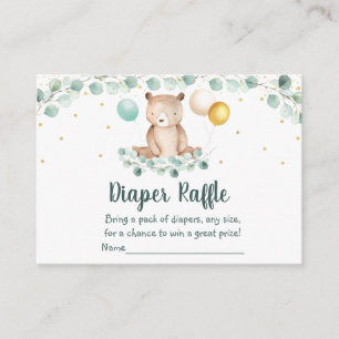 Carte D'accompagnement Bear Greenery Gold Baby shower Déchets Raffle