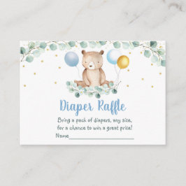 Carte D'accompagnement Bear Greenery Gold Blue Baby shower Déchets Raffle