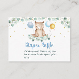 Carte D'accompagnement Bear Greenery Gold Blue Baby shower Déchets Raffle