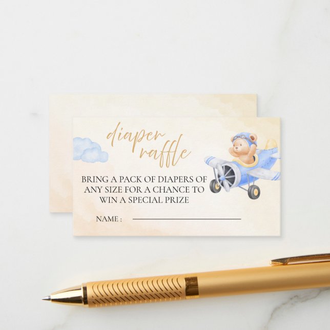 Carte D'accompagnement Bearly Wait Diaper Raffle, Aquarelle Bear Flying (Devant/Arrière en situation)