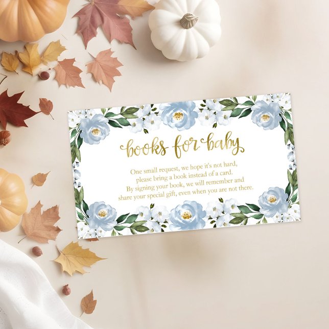 Carte D'accompagnement Beau Baby shower Floral Bleu Livres Pour Bébé (Créateur téléchargé)