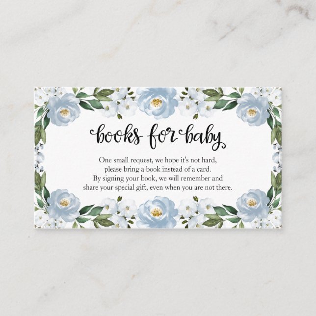 Carte D'accompagnement Beau Baby shower Floral Bleu Livres Pour Bébé (Devant)