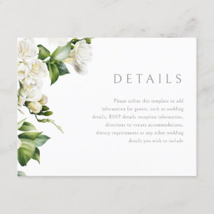 Carte D'accompagnement Beau Blanc Floral Détails du Mariage