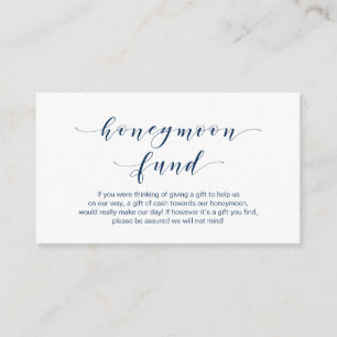 Carte D'accompagnement Beau Elégant, Navy Blue script Honeymoon Fund
