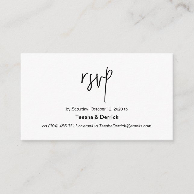 Carte D'accompagnement Beau minimalisme noir encre, Mariage RSVP (Devant)